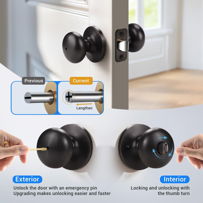 KNOBWELL 1 Pack Interior Door Knob Privacy Door Knob, Locking Door Knob for Bed or Bath Function Interior Door Use, Oil Rubbed Bronze, Round Shape - Image 3